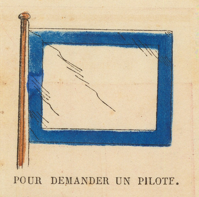 French signal flag for requesting a pilot, as printed on the plate