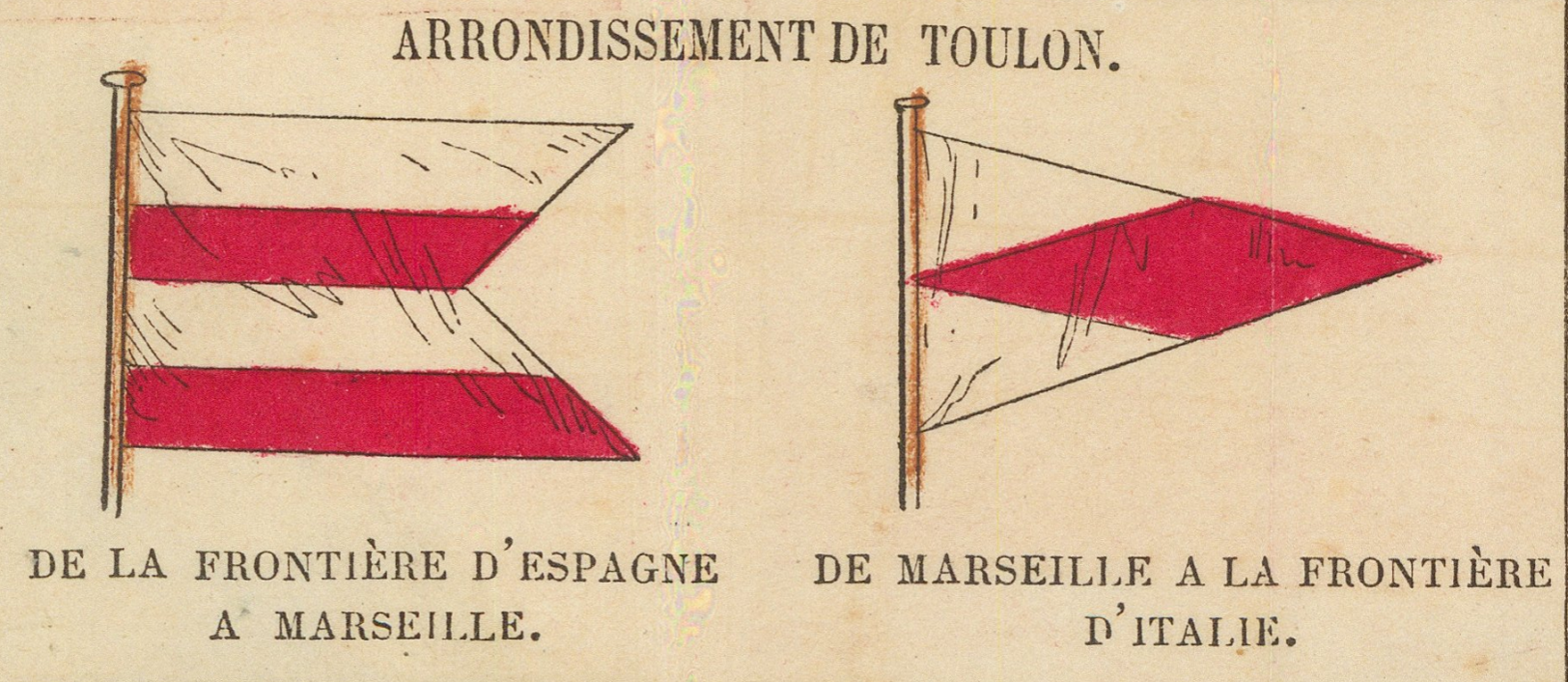Two coastal signal flags for the Toulon maritime arrondissement