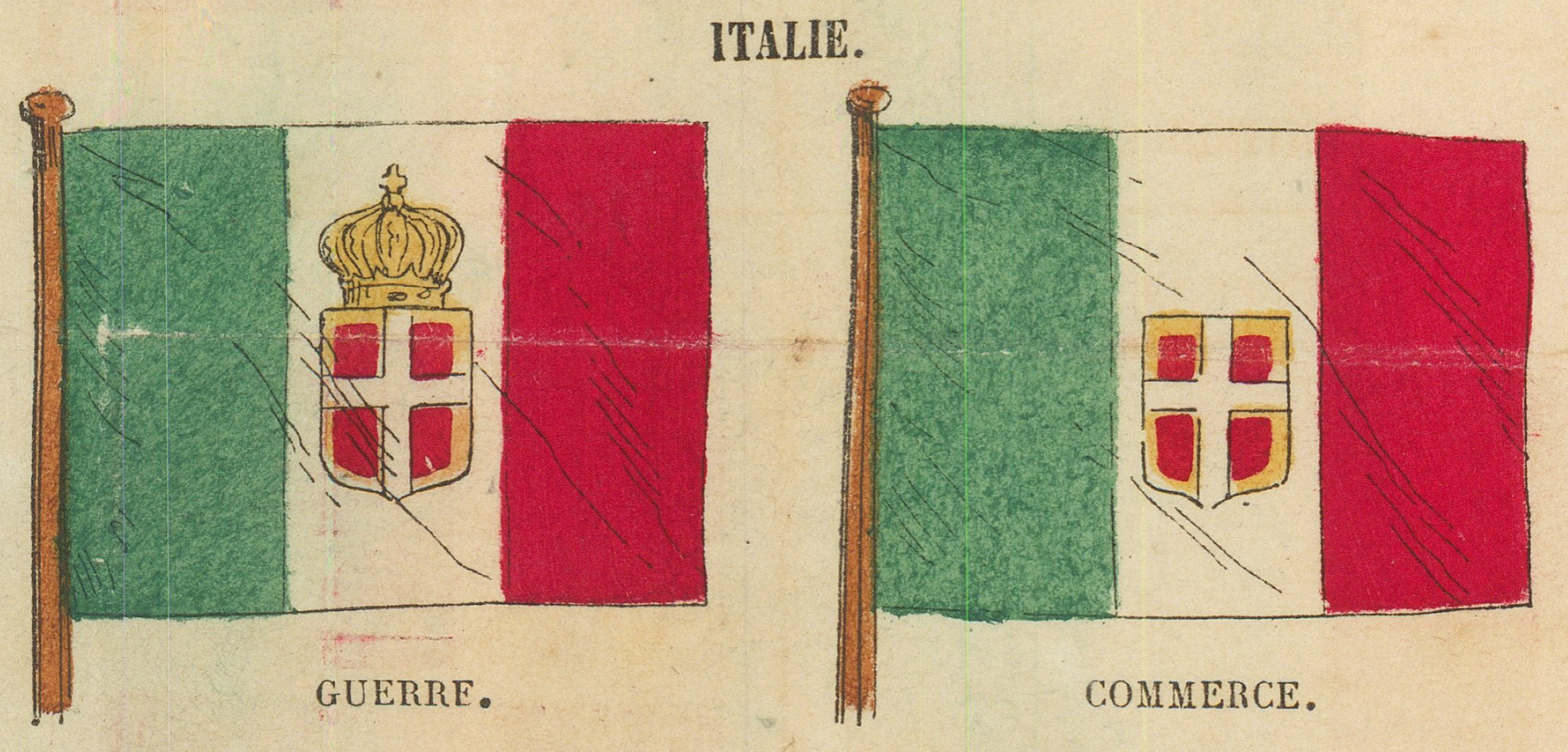 Italian war and commerce flags as printed on the plate