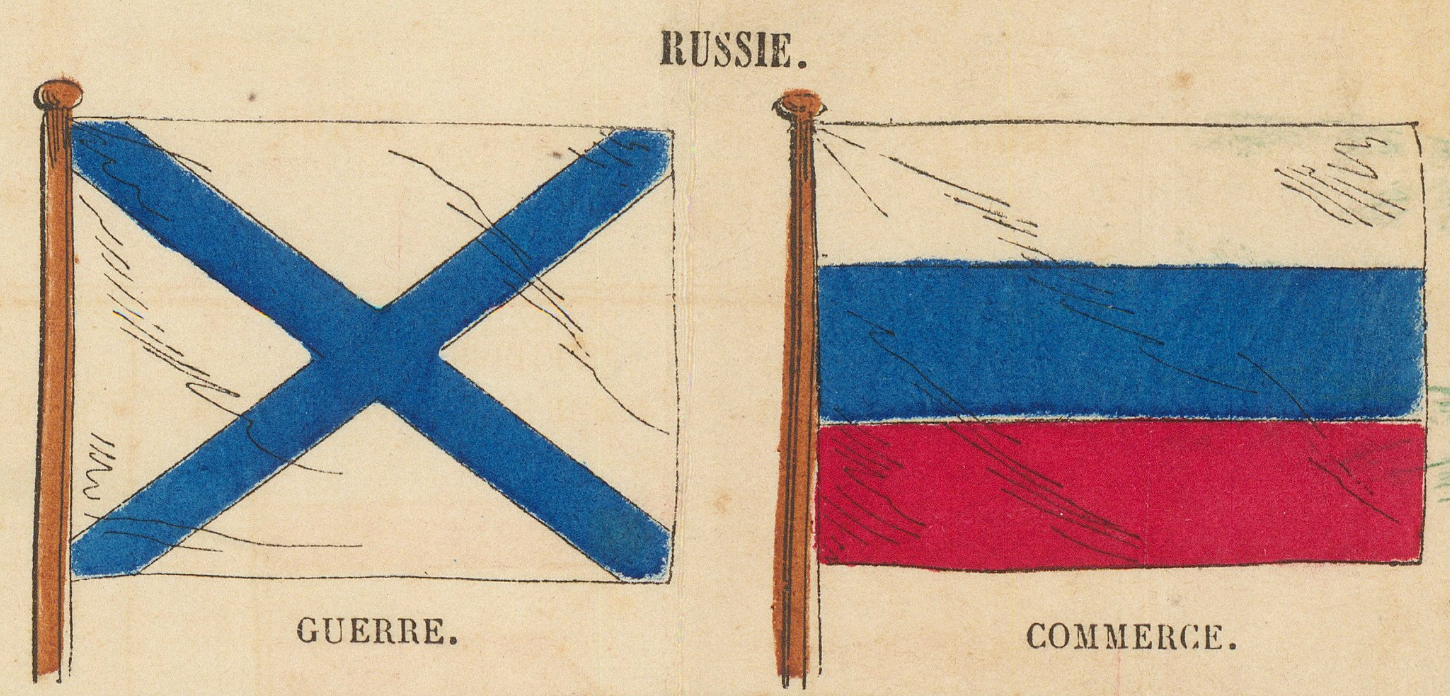 Russian war and commerce flags as printed on the plate