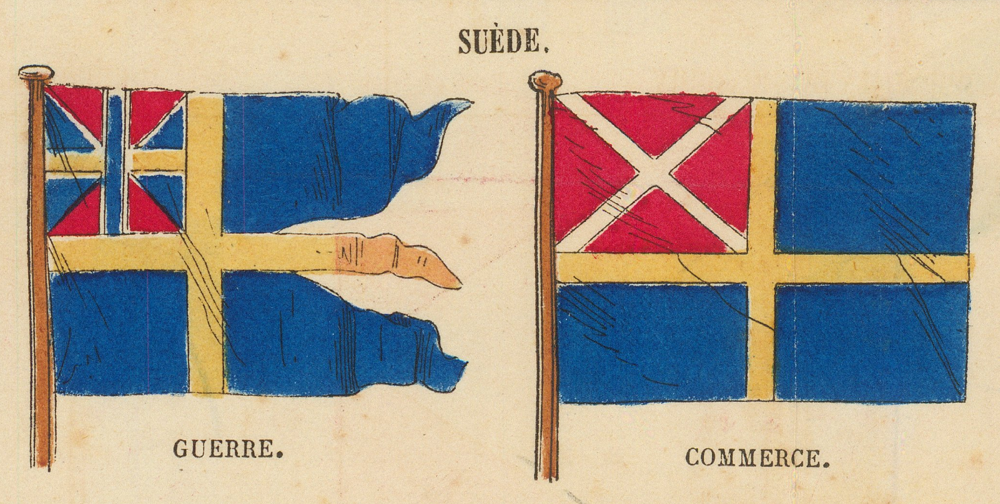 Swedish war and commerce flags as printed on the plate