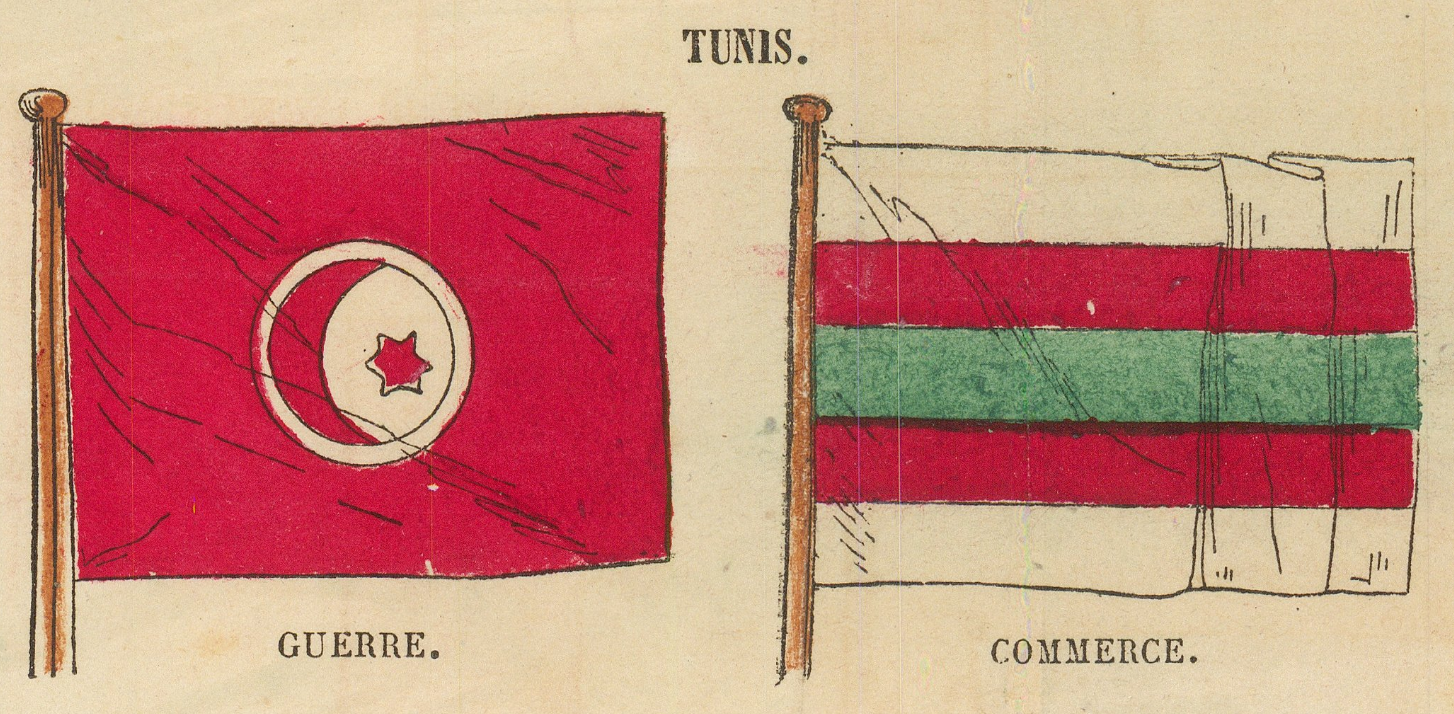 Tunisian war and commerce flags as printed on the plate