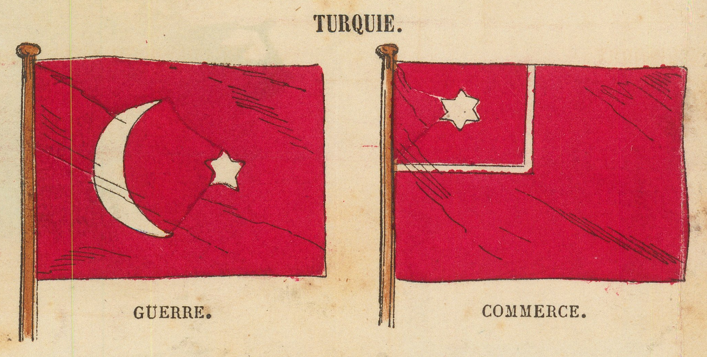 Ottoman war and commerce flags as printed on the plate